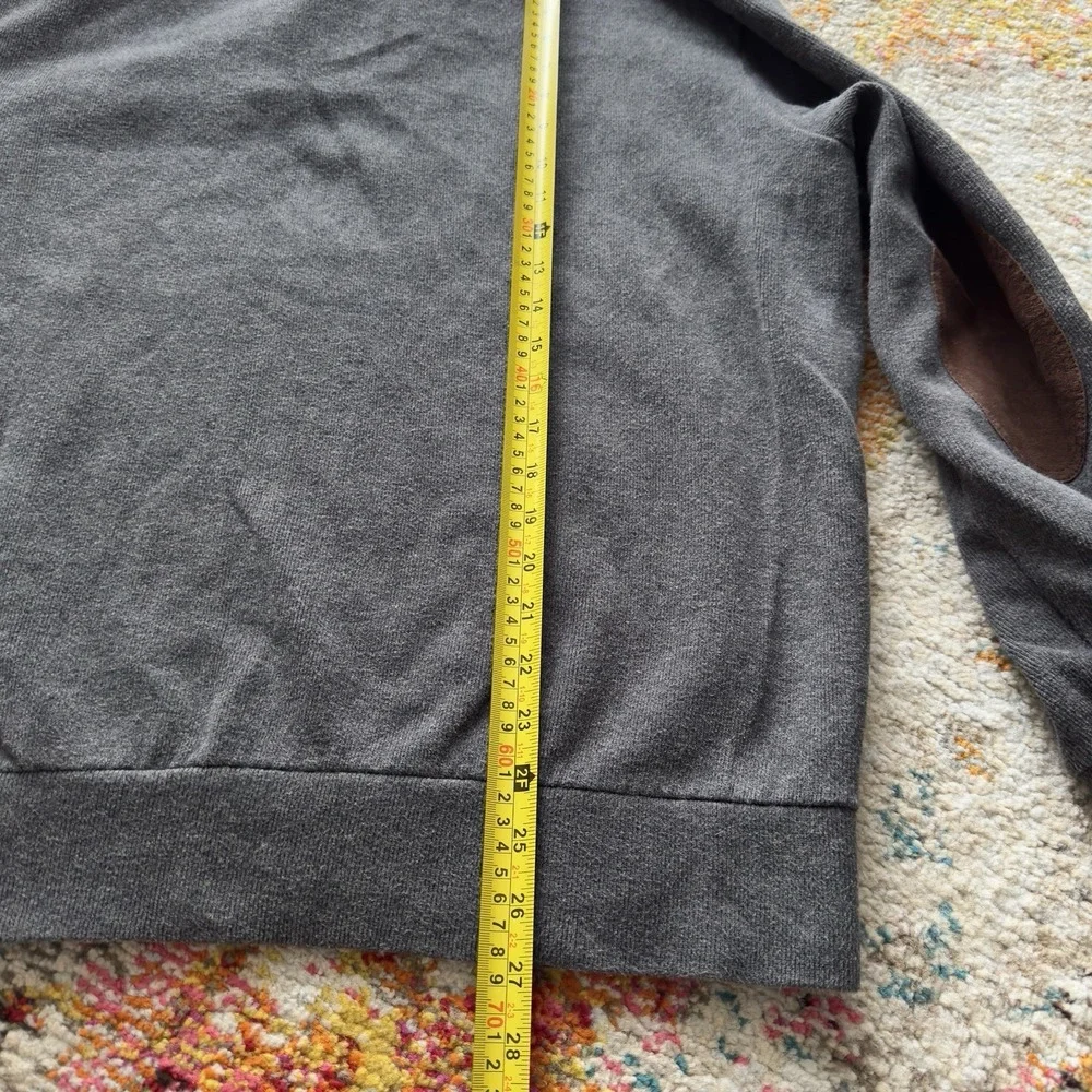 Men Polo Ralph Lauren Pony Shawl Collar Pullover Elbow Patch Sweater XL Gray Vtg